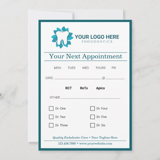Bewerkbare endodontie Volgende afspraak Kaart (Voorkant)