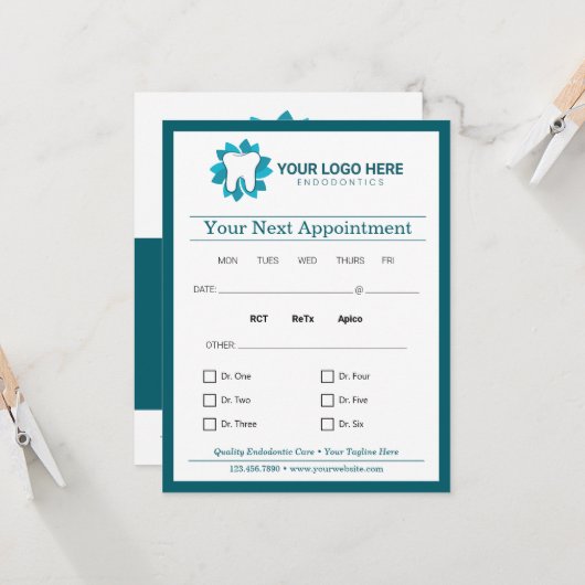 Bewerkbare endodontie Volgende afspraak Kaart (Voorkant / Achterkant in situ)