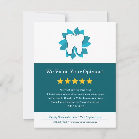 Bewerkbare endodontie Vraag om Reviewen! Kaart (Achterkant)