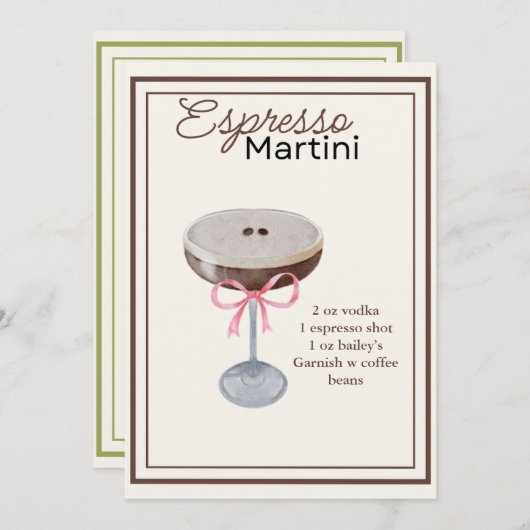 Bewerkbare Espresso Martini Recept Kaart (Voorkant / Achterkant)