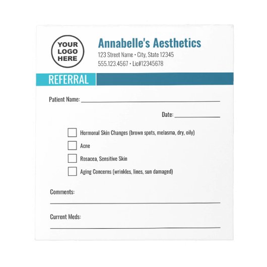 Bewerkbare esthetiek Referral Notitieblok (Voorkant)