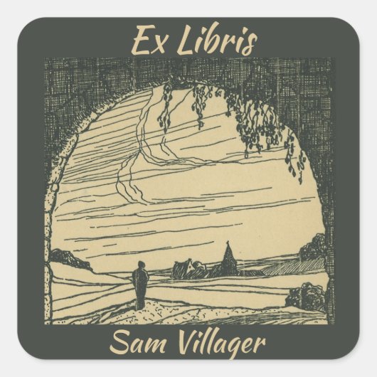 Bewerkbare ex libris Man invoeren dorp Bookplate Vierkante Sticker (Voorkant)