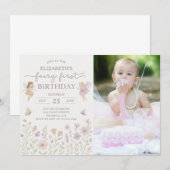 Bewerkbare Fairy First Birthday Invitation Kaart (Voorkant / Achterkant)