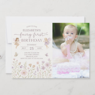 Bewerkbare Fairy First Birthday Invitation Kaart