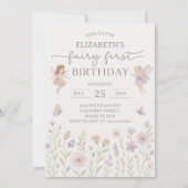 Bewerkbare Fairy First Birthday Invitation Kaart (Voorkant)