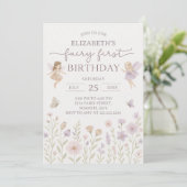 Bewerkbare Fairy First Birthday Invitation Kaart (Staand voorkant)