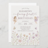 Bewerkbare Fairy First Birthday Invitation Kaart (Voorkant / Achterkant)