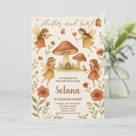 Bewerkbare Fairy verjaardagsuitnodiging Kaart (Staand voorkant)
