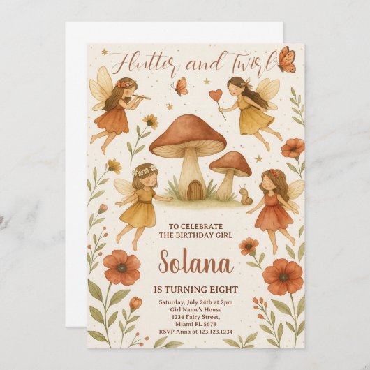 Bewerkbare Fairy verjaardagsuitnodiging Kaart (Voorkant / Achterkant)