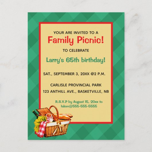 Bewerkbare familie picknick verjaardagsfeestje uitnodiging briefkaart (Voorkant)