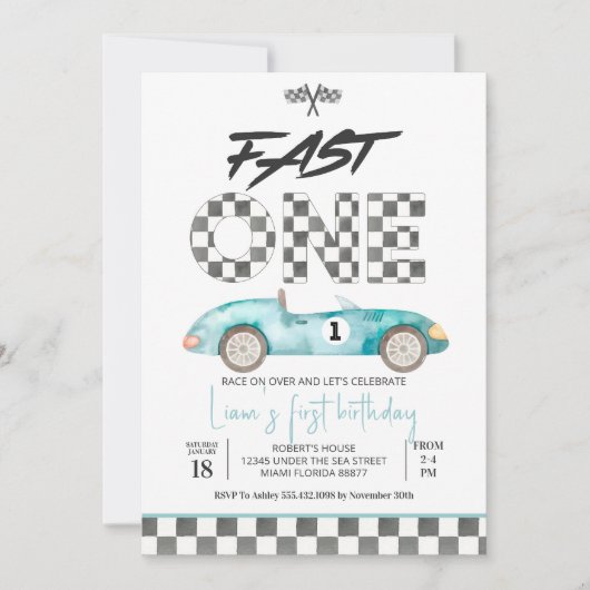 Bewerkbare Fast ONE Verjaardag Uitnodiging Race Au (Voorkant)