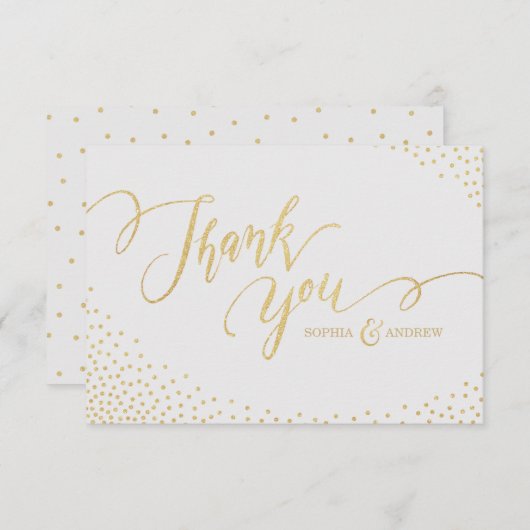 Bewerkbare faux gouden glitter kalligrafie dank u bedankkaart (Voorkant / Achterkant)