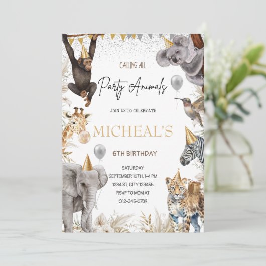 Bewerkbare Feest Dieren Uitnodiging Safari Verjaar