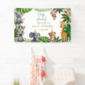 Bewerkbare feestdieren Jungle verjaardagsbanner Spandoek (Insitu)