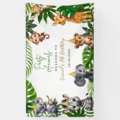Bewerkbare feestdieren Jungle verjaardagsbanner Spandoek (Verticaal)