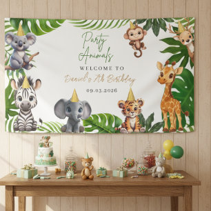 Bewerkbare feestdieren jungle verjaardagsbanner spandoek