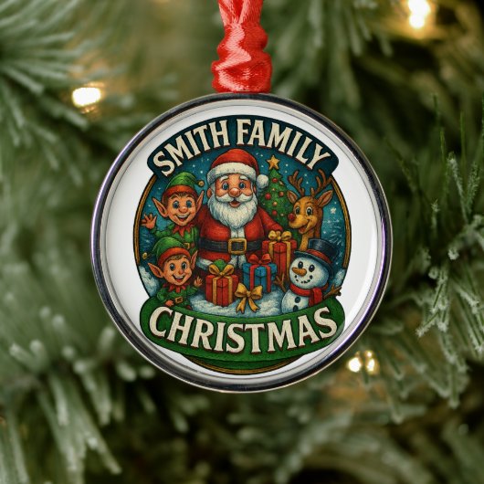 Bewerkbare feestelijke familie kerst metalen ornament (Boom)