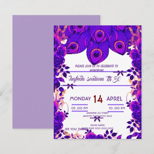 Bewerkbare feestuitnodigingen Pauwveer Glitters Kaart (Voorkant / Achterkant)