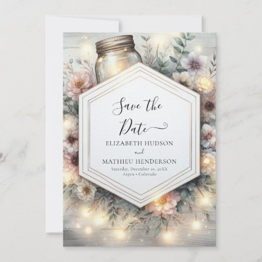 Bewerkbare Field Mason Jar Wedding Save The Date (Voorkant)