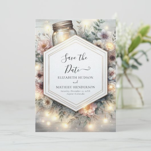 Bewerkbare Field Mason Jar Wedding Save The Date (Staand voorkant)