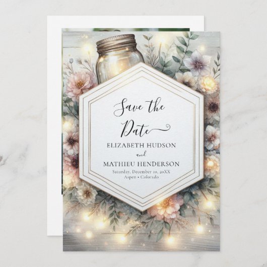 Bewerkbare Field Mason Jar Wedding Save The Date (Voorkant / Achterkant)
