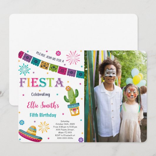 Bewerkbare Fiesta Foto Uitnodiging (Voorkant / Achterkant)