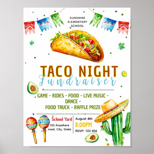 Bewerkbare fiesta taco fondsenwervingsflyer poster (Voorkant)