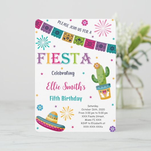 Bewerkbare Fiesta uitnodiging (Staand voorkant)
