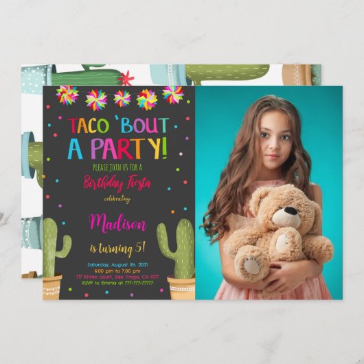 Bewerkbare Fiesta Verjaardagsfeestfoto Kaart (Voorkant / Achterkant)