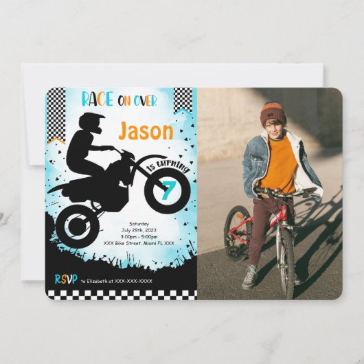 Bewerkbare fiets verjaardagsfoto uitnodiging (Voorkant)