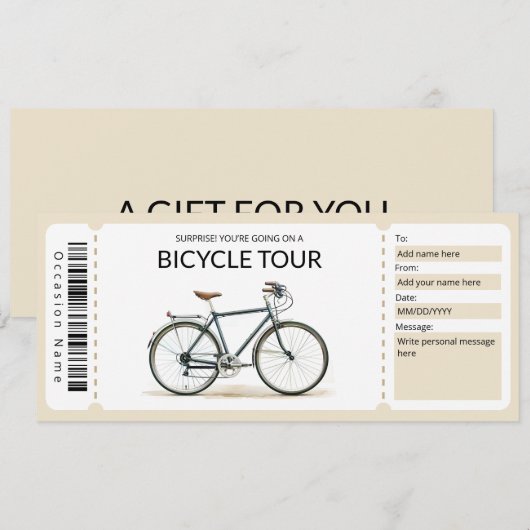 Bewerkbare fietstour Cadeaubon Kaart (Voorkant / Achterkant)