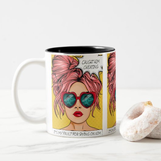 Bewerkbare film die hem de Pop kunstschildering ge Tweekleurige Koffiemok (Met donut)