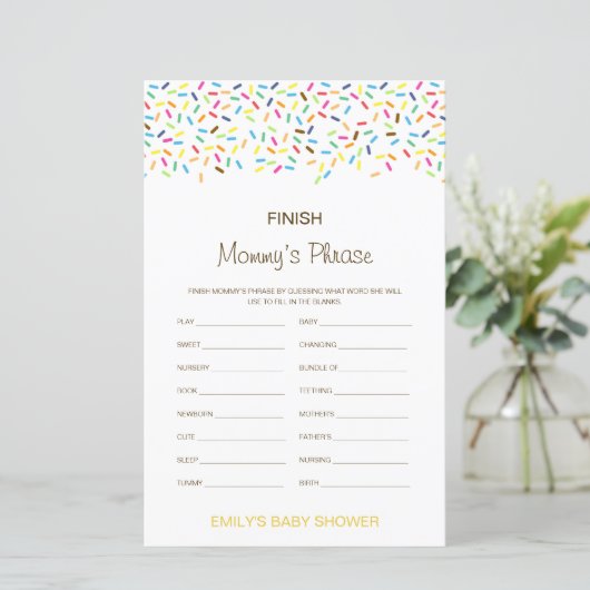 Bewerkbare 'Finish Mommy's Phrase' Baby Shower (Staand voorkant)