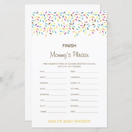 Bewerkbare 'Finish Mommy's Phrase' Baby Shower (Voorkant / Achterkant)