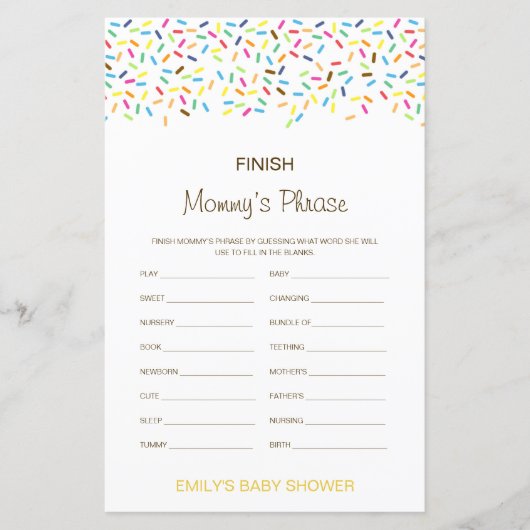 Bewerkbare 'Finish Mommy's Phrase' Baby Shower (Voorkant)
