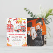 Bewerkbare Fire Truck Foto Uitnodigingen (Staand voorkant)