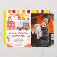 Bewerkbare Fire Truck Foto Uitnodigingen