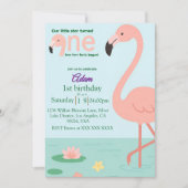 Bewerkbare Flamingo Eerste Verjaardag Uitnodiging (Voorkant)