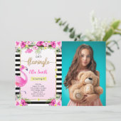 Bewerkbare Flamingo Foto uitnodiging (Staand voorkant)