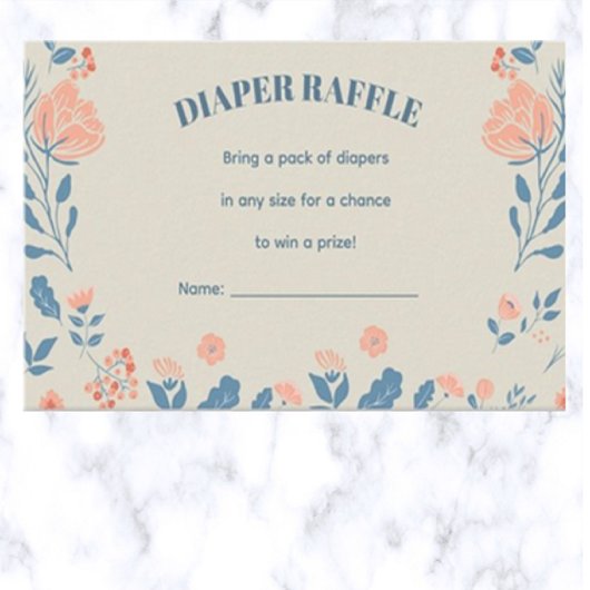 Bewerkbare Floral Diaper Raffle Informatiekaartje