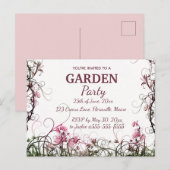 Bewerkbare Floral Garden Party Uitnodiging Briefkaart (Voorkant / Achterkant)
