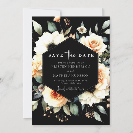 Bewerkbare Floral Peach Wedding Save The Date (Voorkant)