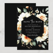 Bewerkbare Floral Peach Wedding Save The Date (Voorkant / Achterkant)