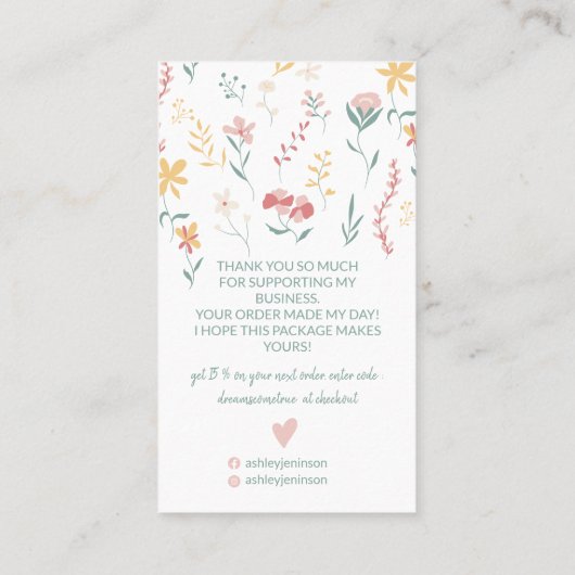 Bewerkbare florale leuke illustratie bedankt visitekaartje (Achterkant)