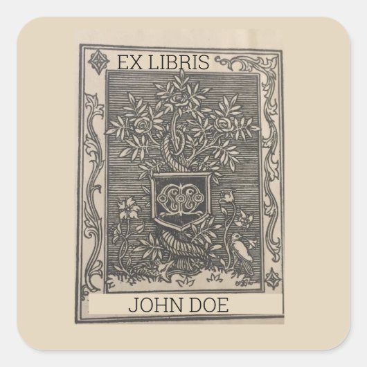 Bewerkbare  Flowers en Birds Vierkante Sticker (Voorkant)