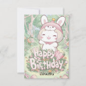 Bewerkbare Fluffy Bunny digitale verjaardag Kaart (Voorkant)