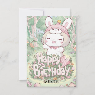 Bewerkbare Fluffy Bunny digitale verjaardag Kaart