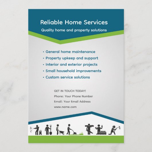 Bewerkbare Flyer Template voor Huisdiensten Kaart (Voorkant)