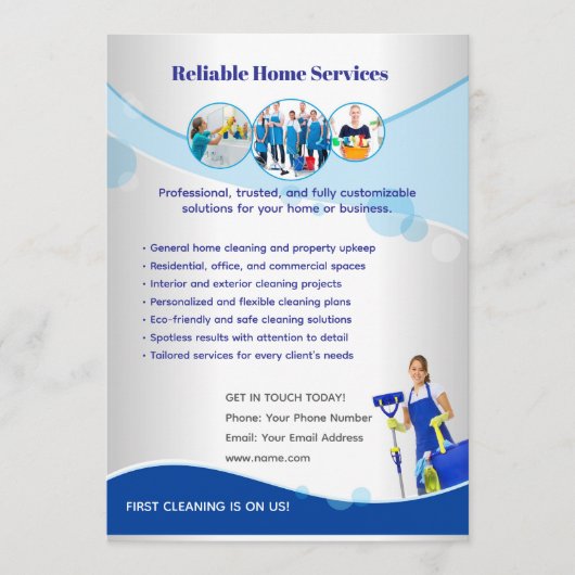 Bewerkbare Flyer Template voor Huisdiensten Kaart (Voorkant)