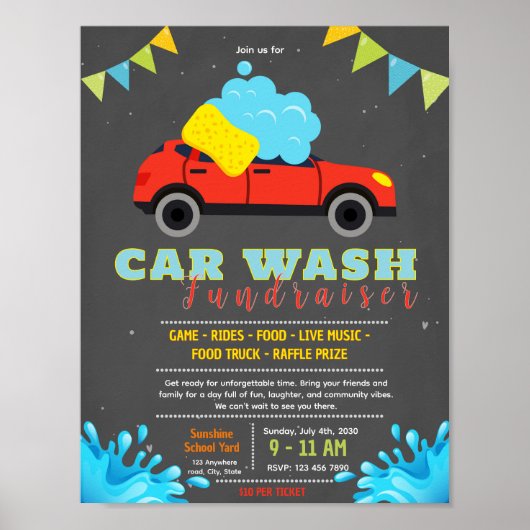 Bewerkbare flyer voor autowas-actie fondsenwerving poster (Voorkant)